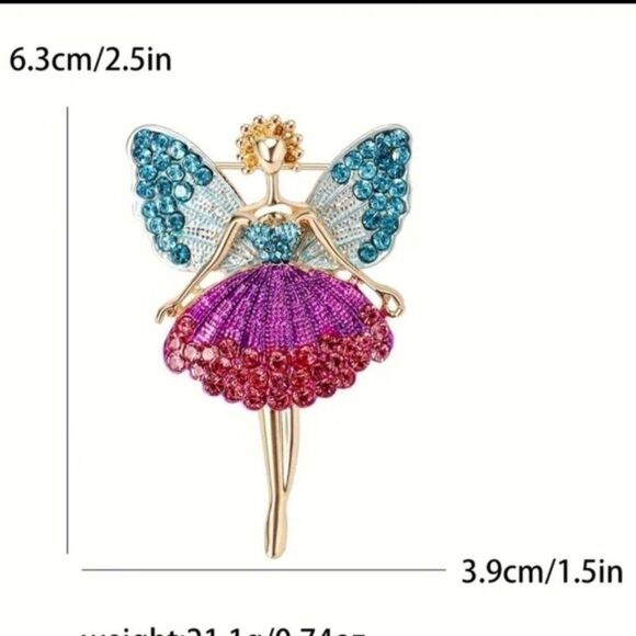 Angel with Wings Fairy Ballerina Dancer Rhinestone Brooch - Picture 7 of 7